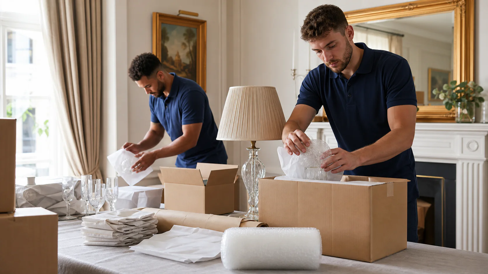 Professional packing service wrapping and boxing fragile household items